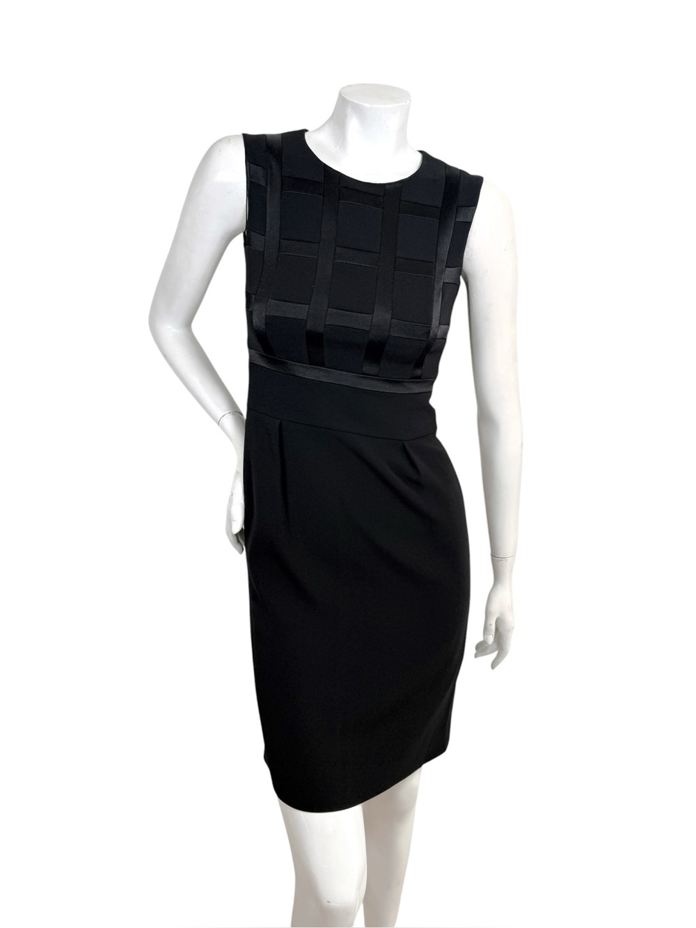 Escada Black Satin Grid Sheath Dress Size 32